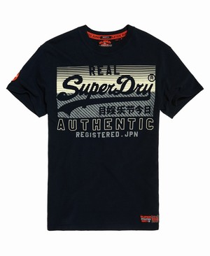 Superdry Vintage Logo Reactive Classic Box Fit Férfi Pólók Sötétkék | VUGAD8702